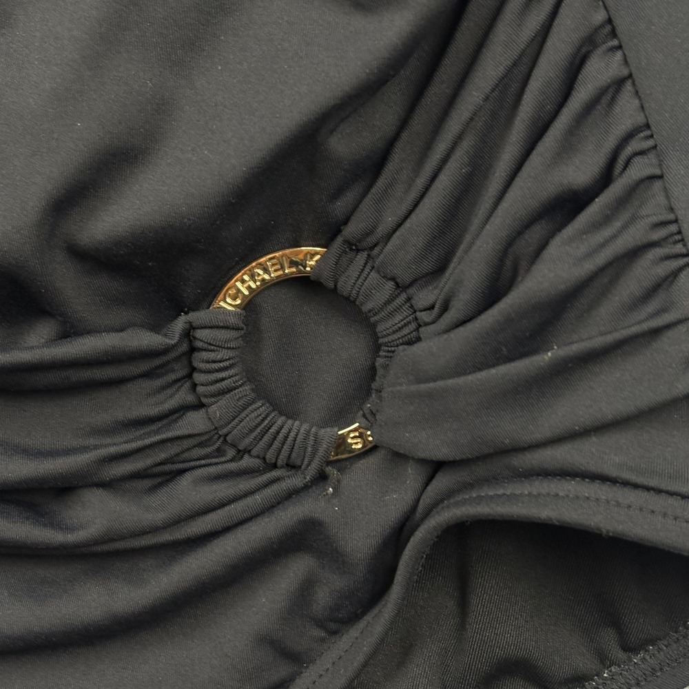 Michael Kors Womens Black One Piece Swimsuit Ruched Gold Hardware Surplice Wrap - Picture 3 of 11